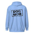 Himmelblauer Hoodie mit Reißverschluss, großer „DOG MOM“-Aufdruck hinten