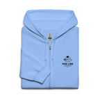 Himmelblauer Zip-Hoodie, Kapuze mit Metallreißverschluss und „Paw Line“-Logo rechts