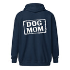 Navyfarbener Hoodie mit Reißverschluss, großer „DOG MOM“-Aufdruck hinten