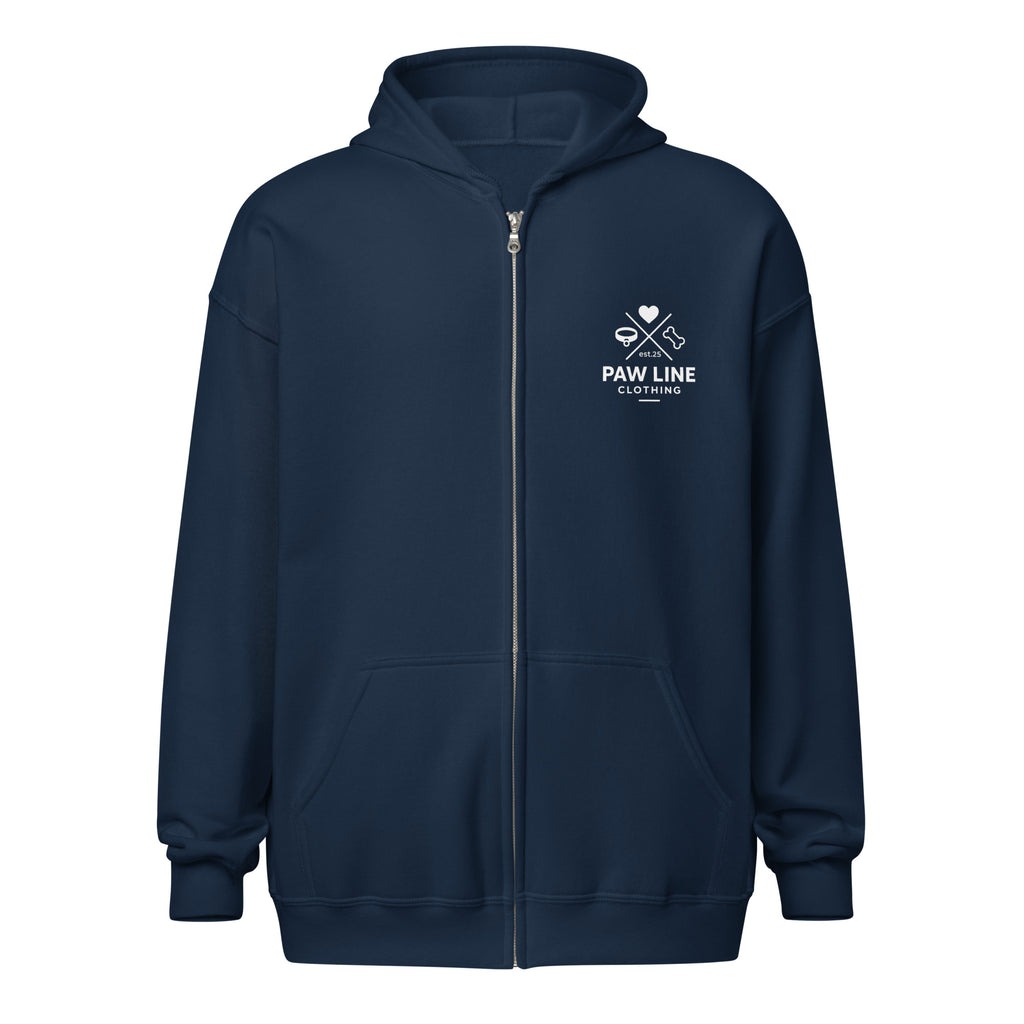 Navyfarbener Zip-Hoodie mit Kapuze und Frontreißverschluss, „Paw Line“-Logo auf der Brust