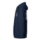 Navyfarbener Zip-Hoodie mit Kapuze, Seitenansicht mit kleinem „Paw Line“-Logo