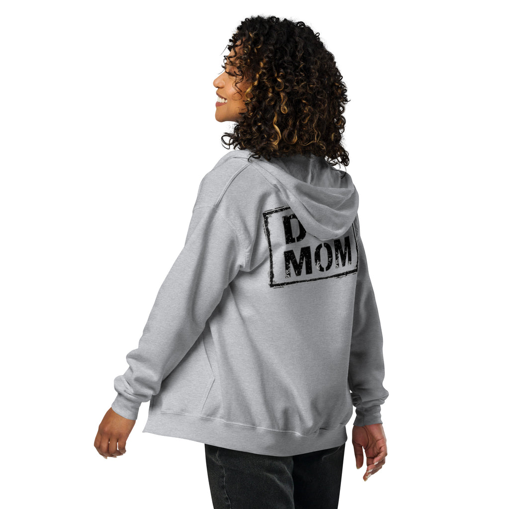 Gassi-Zip-Hoodie in Sportgrau mit Kapuze und großem Rückenprint „DOG MOM“