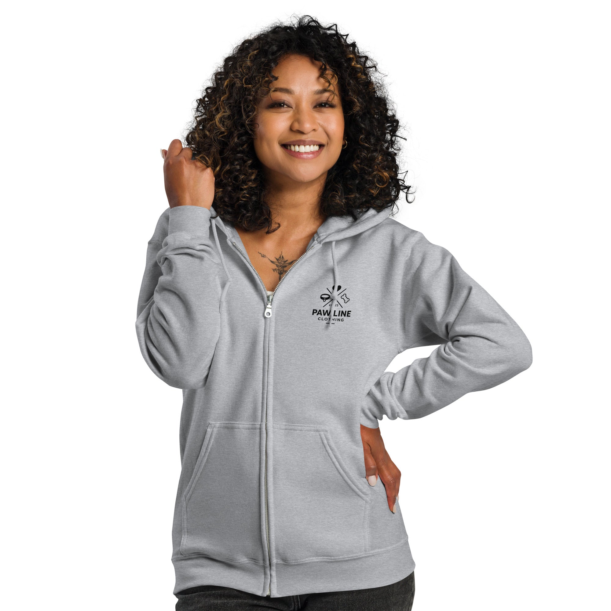 Gassi-Zip-Hoodie in Sportgrau mit Kapuze, durchgehendem Reißverschluss und Brustlogo