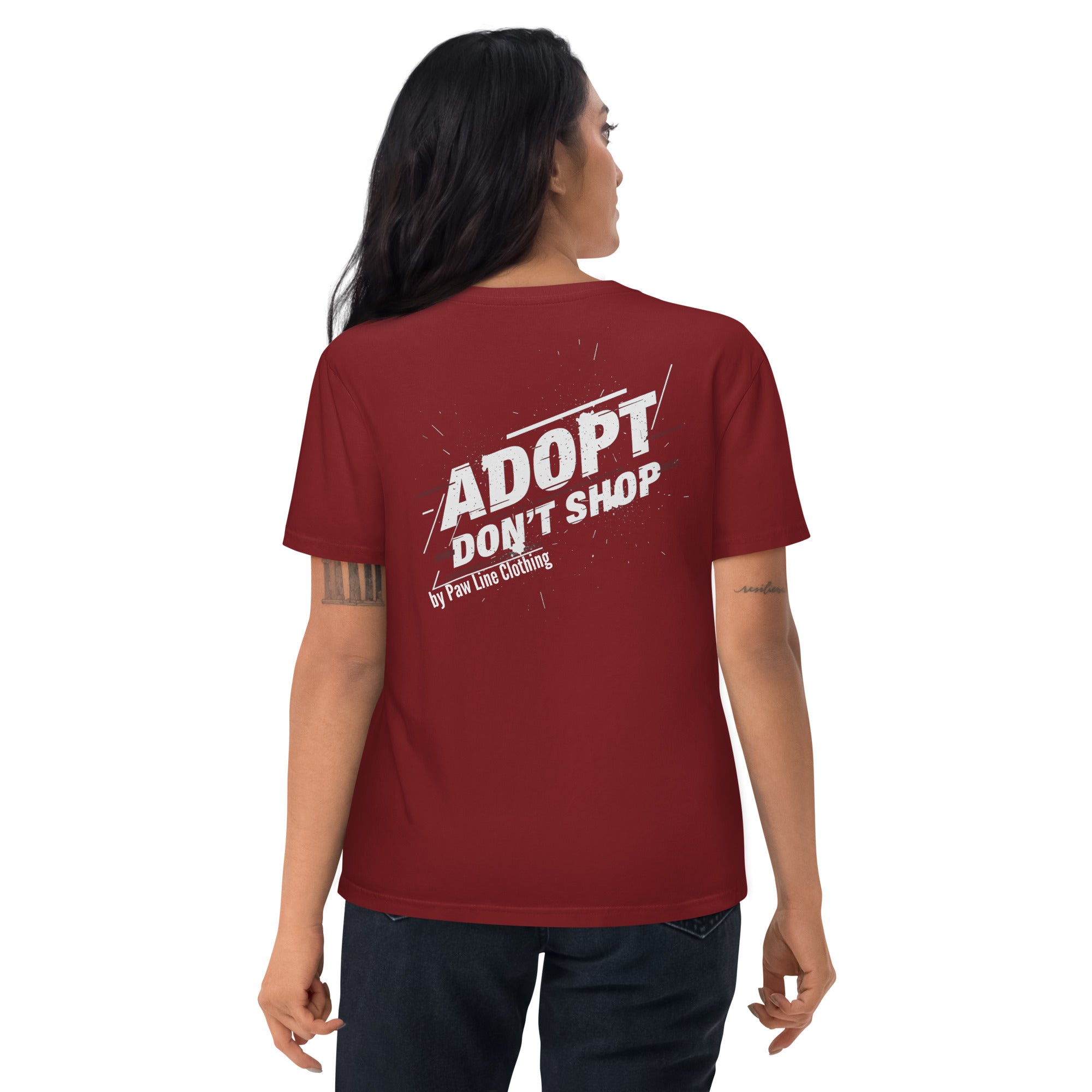 Adopt Bio-T-Shirt, weinrot, Rückseitenprint „ADOPT DON’T SHOP“
