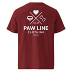 Burgunderrotes Bio-Baumwoll-T-Shirt mit großem Backprint „PAW LINE“
