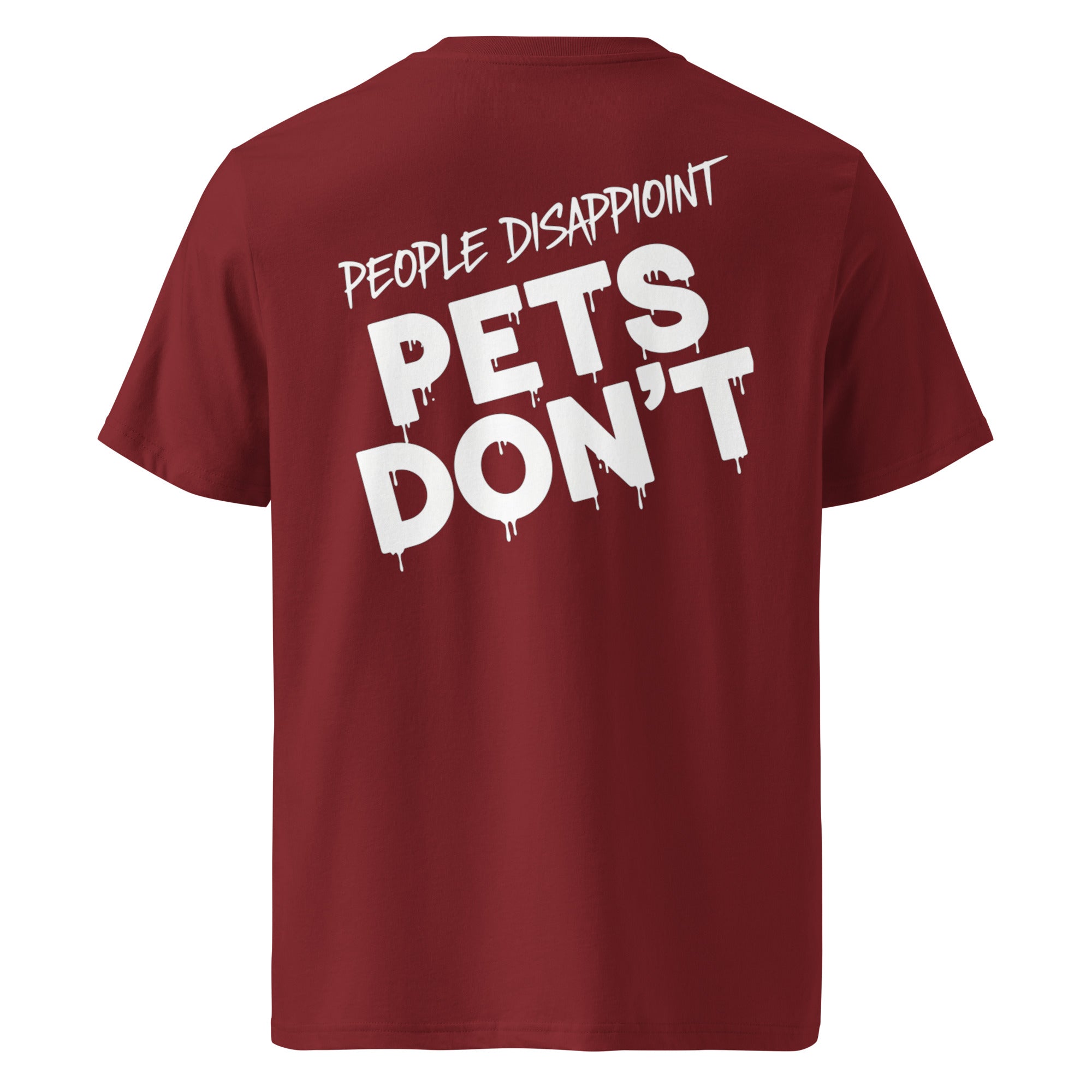 Burgundes T-Shirt aus Bio-Baumwolle mit Rückenprint „PET'S DON'T“