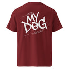 Burgundy T‑Shirt mit Rückenprint „MY DOG“ und weißem Grafikmotiv