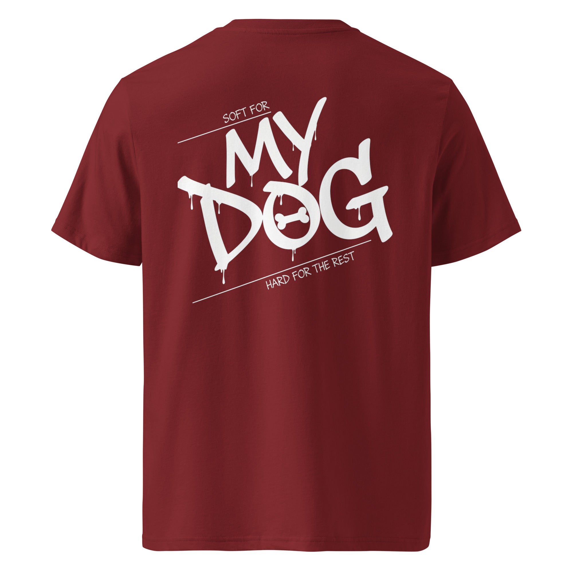 Burgundy T‑Shirt mit Rückenprint „MY DOG“ und weißem Grafikmotiv