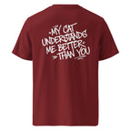 Burgunderfarbenes Statement-T-Shirt mit Katzen-Aufdruck auf der Rückseite