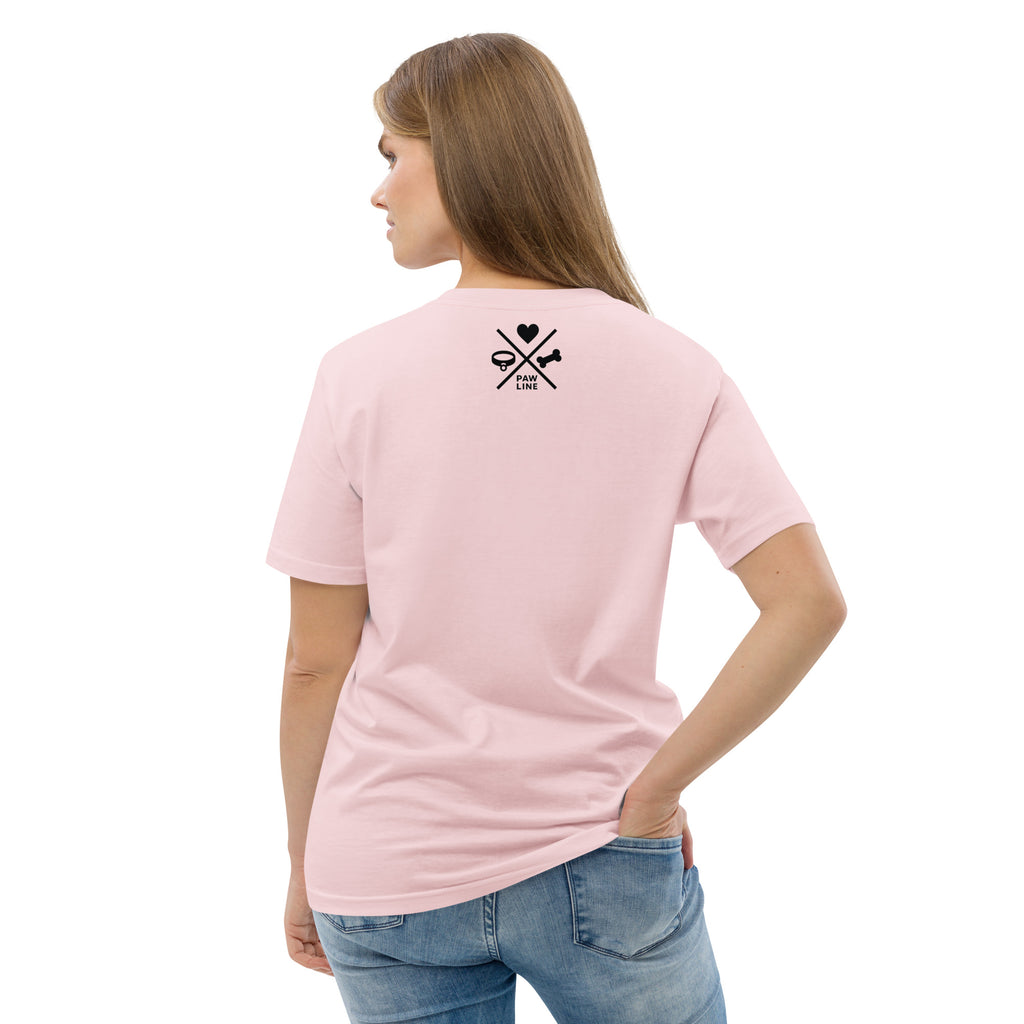 Rosa Kurzarm-Shirt, Rückansicht mit Paw Line Herz & Pfotenmotiv