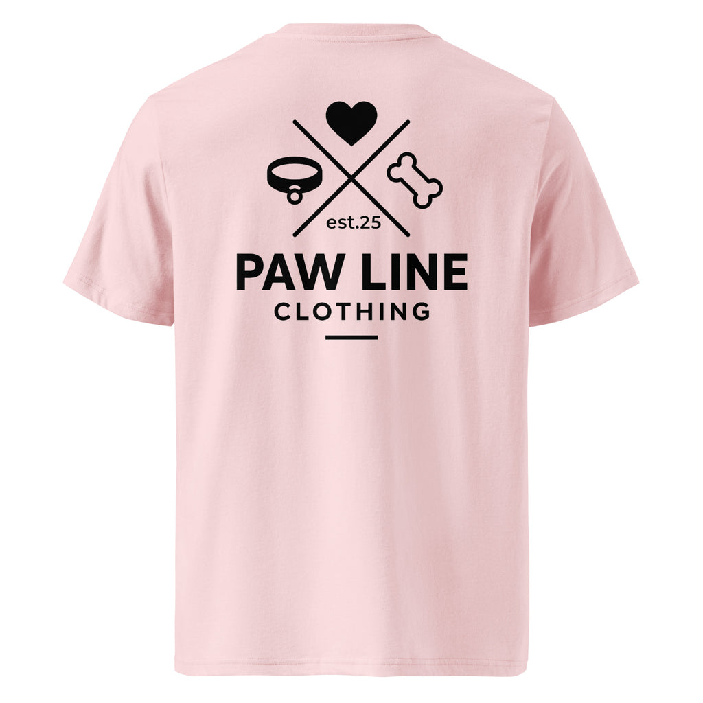 Bio-Baumwoll-T-Shirt in Rosa mit Rückenprint „PAW LINE“ und Herz-/Knochen-Logo