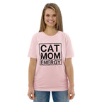 Rosa Kurzarm-Shirt mit Frontprint „CAT MOM ENERGY“ im schwarzen Kasten