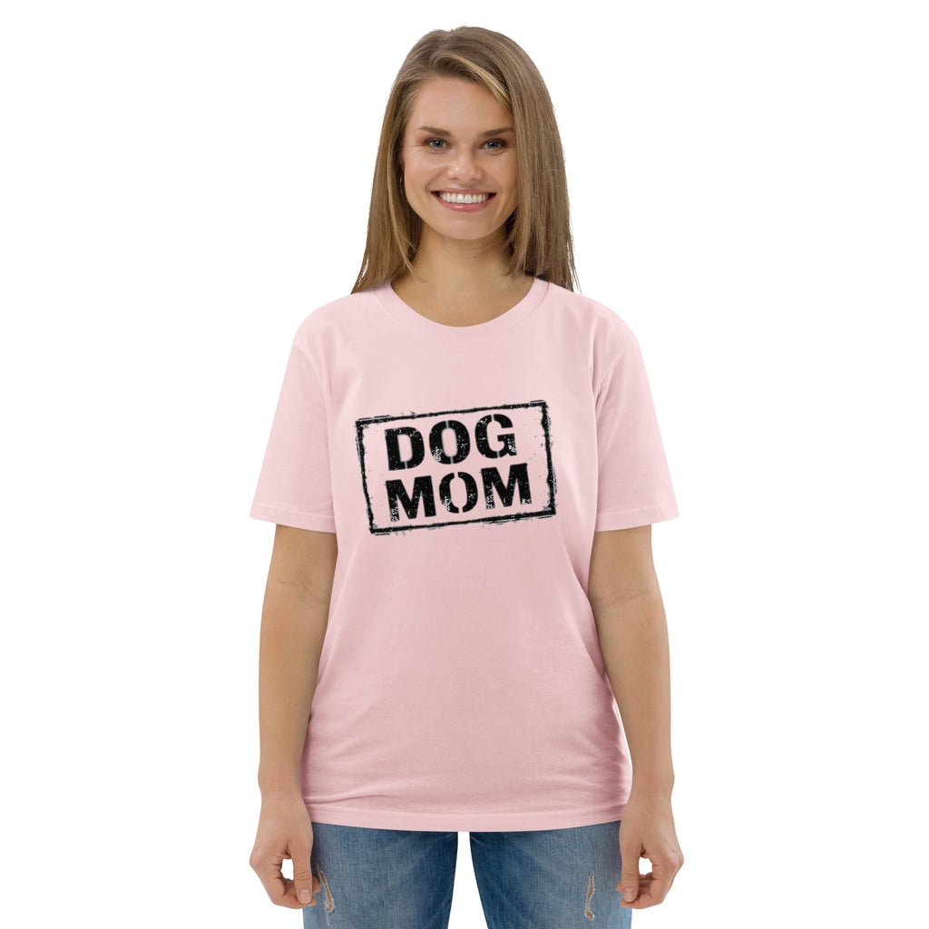 Unisex-T-Shirt hellrosa mit „DOG MOM“-Vintage-Print auf der Brust