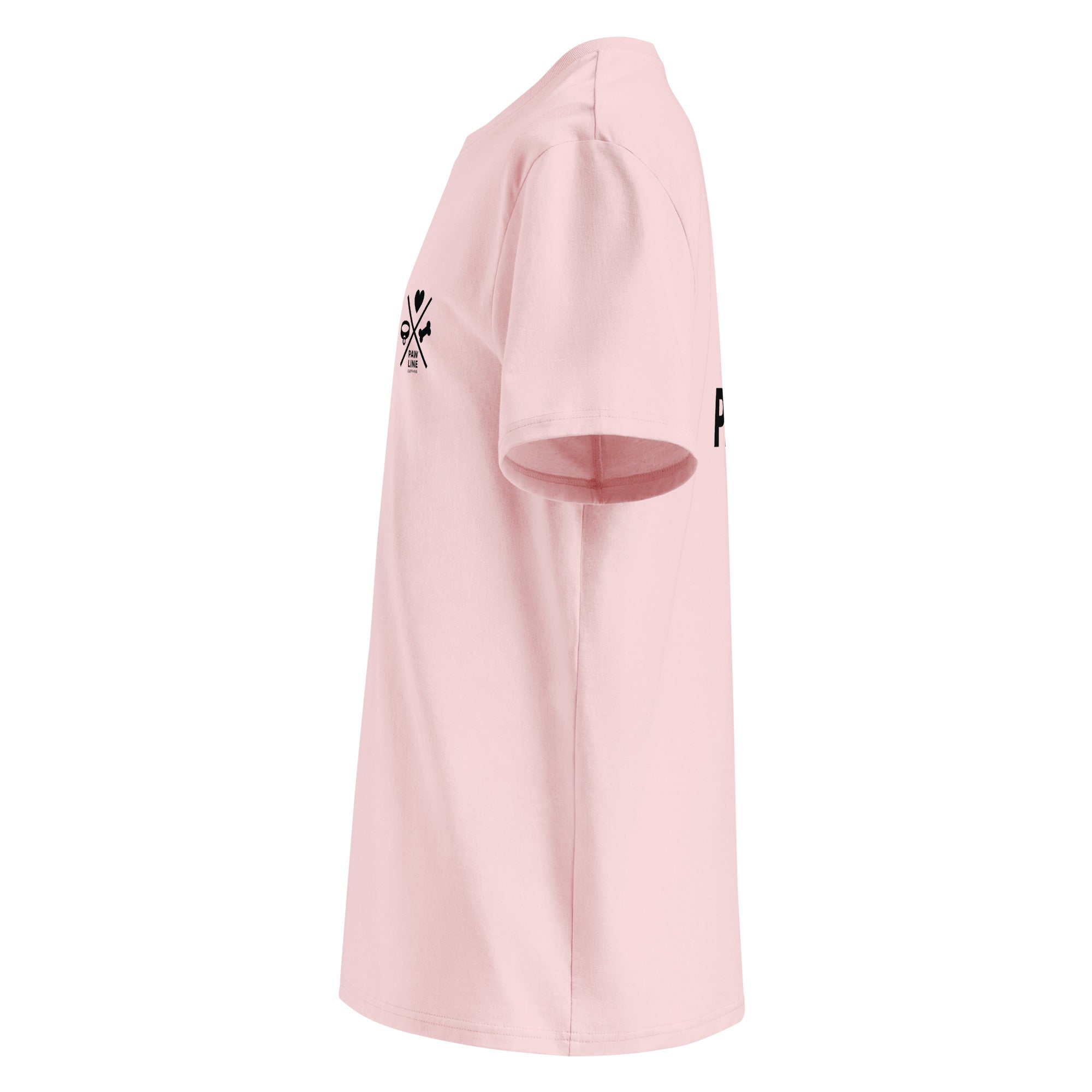 Bio-Baumwoll-T-Shirt in Rosa, seitliche Ansicht mit kleinem Ärmel-Logo