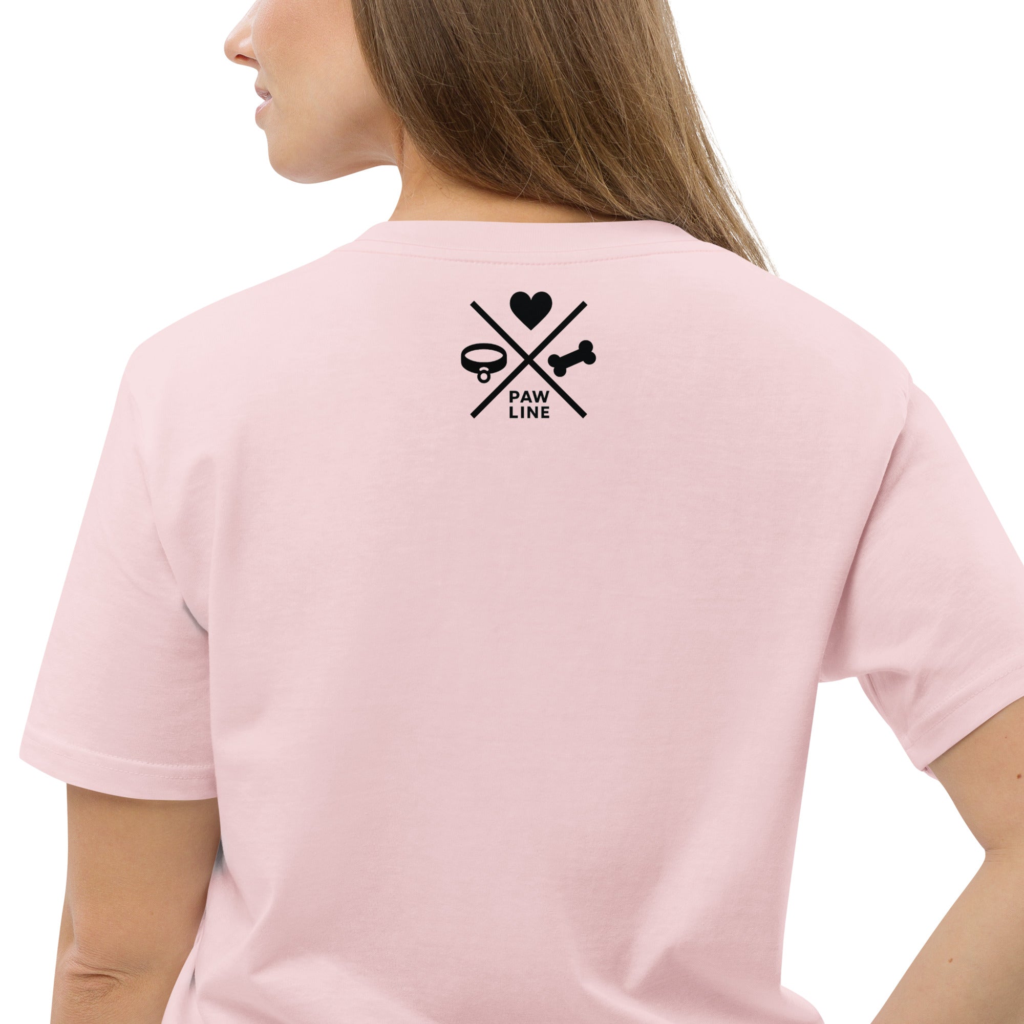 Rosa T-Shirt mit kurzem Arm und großem Rückenmotiv „Paw Line“