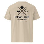 Bio-Baumwoll-T-Shirt in Hellbeige mit Rückenprint „PAW LINE“ und Herz-/Knochen-Logo