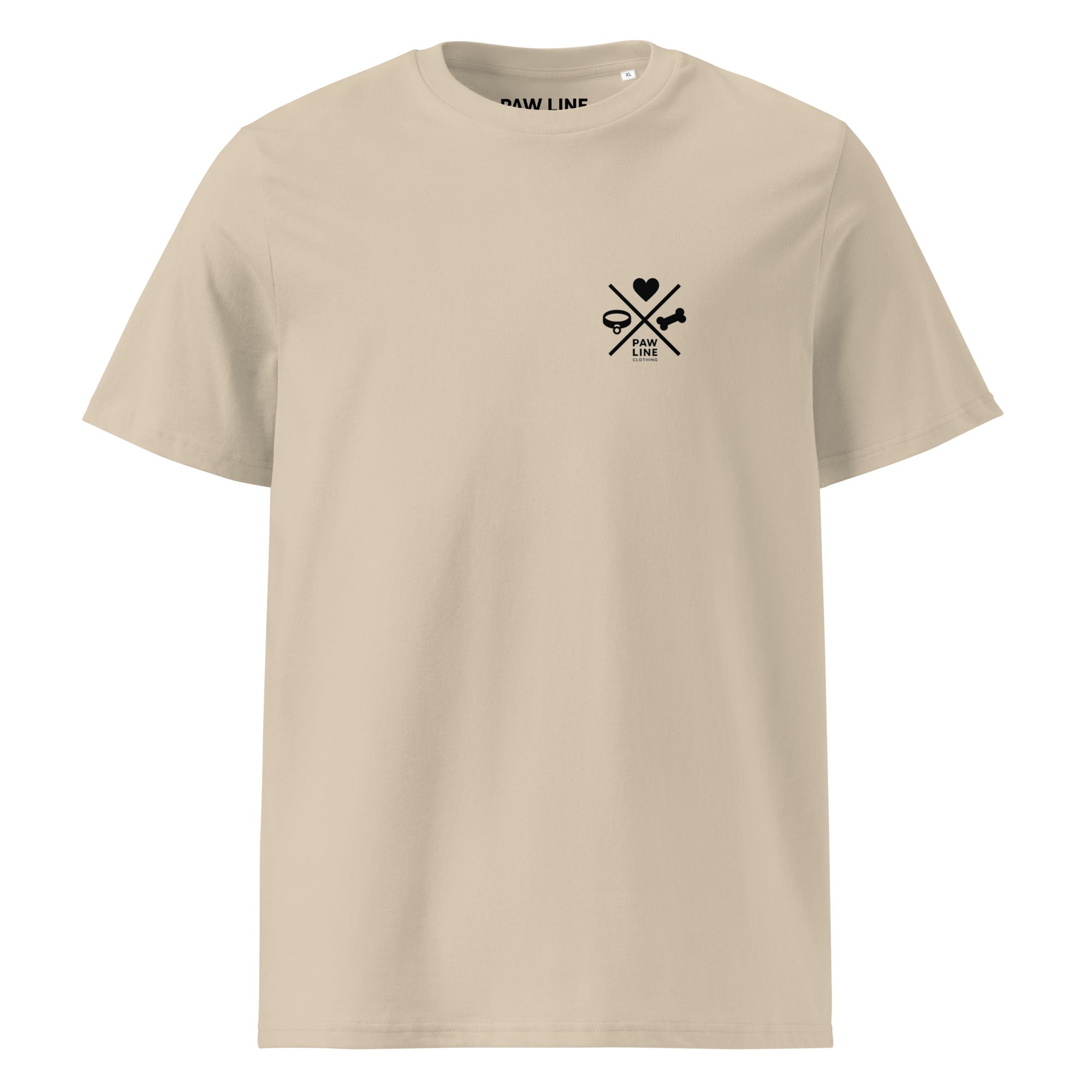 Bio-Baumwoll-T-Shirt in Hellbeige, Vorderseite mit kleinem Brustlogo