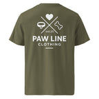 Olivefarbenes T-Shirt mit Rückenprint „PAW LINE CLOTHING“