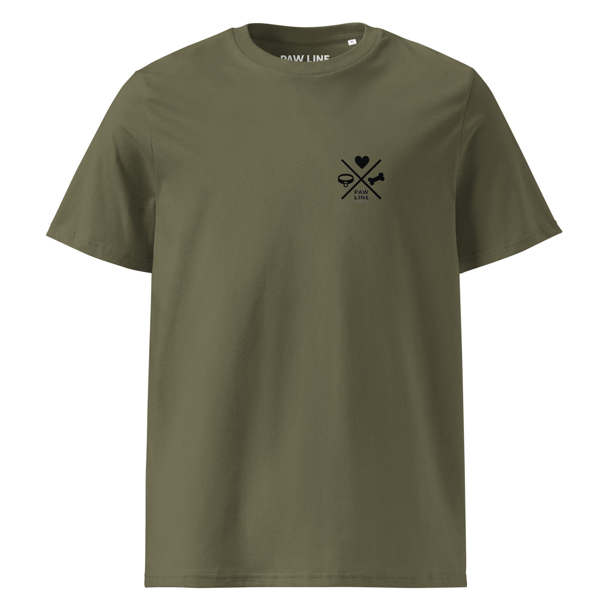 Khakifarbenes Bio-Baumwoll-T-Shirt mit kleinem Paw Line Logo auf der Brust