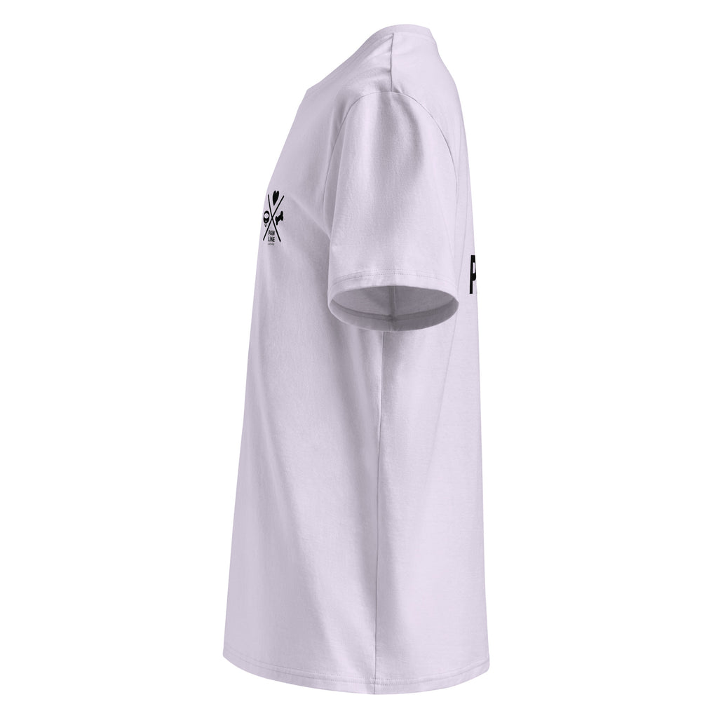 Bio-Baumwoll-T-Shirt in hellem Lila, Seitenansicht mit seitlichem Motiv
