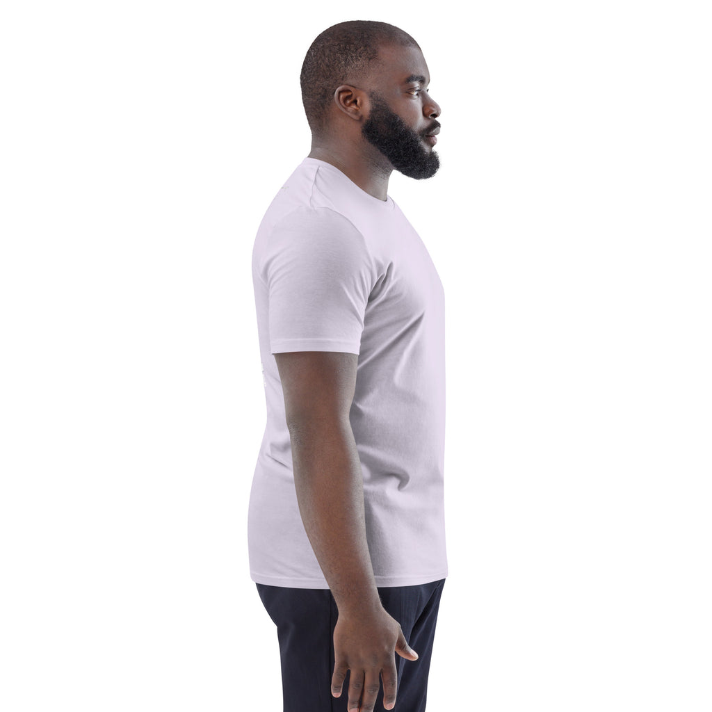 Unisex-Bio-Baumwoll-T-Shirt, weiß, Rundhals, seitliche Ansicht