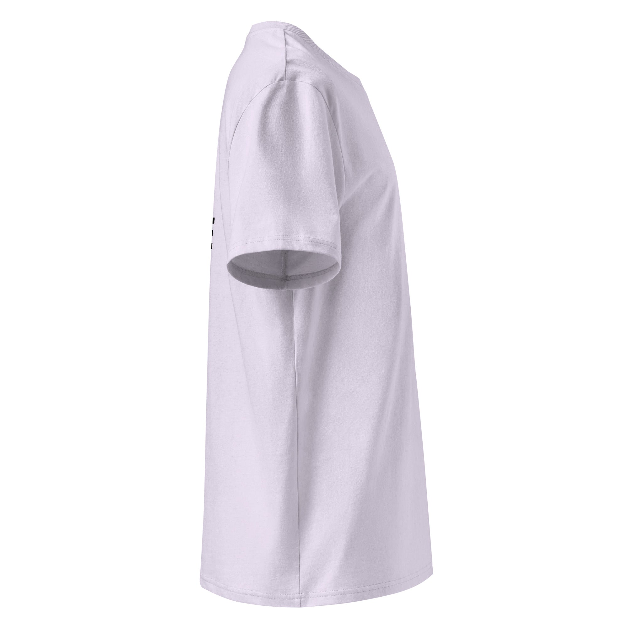 Bio-Baumwoll-T-Shirt in hellem Lila, Seitenansicht mit kleinem Ärmel-Print