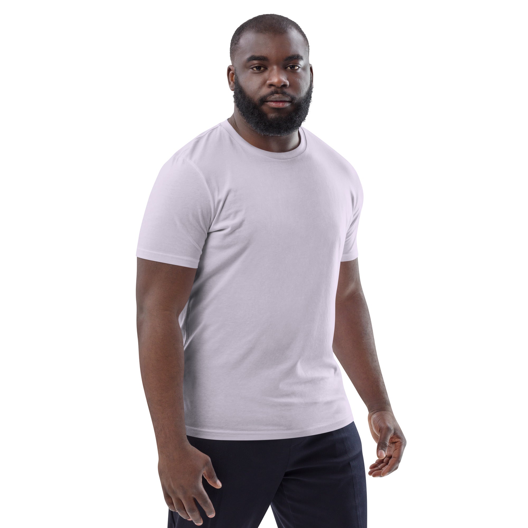 Unisex-Bio-Baumwoll-T-Shirt, weiß, Rundhals, Vorderansicht im Profil
