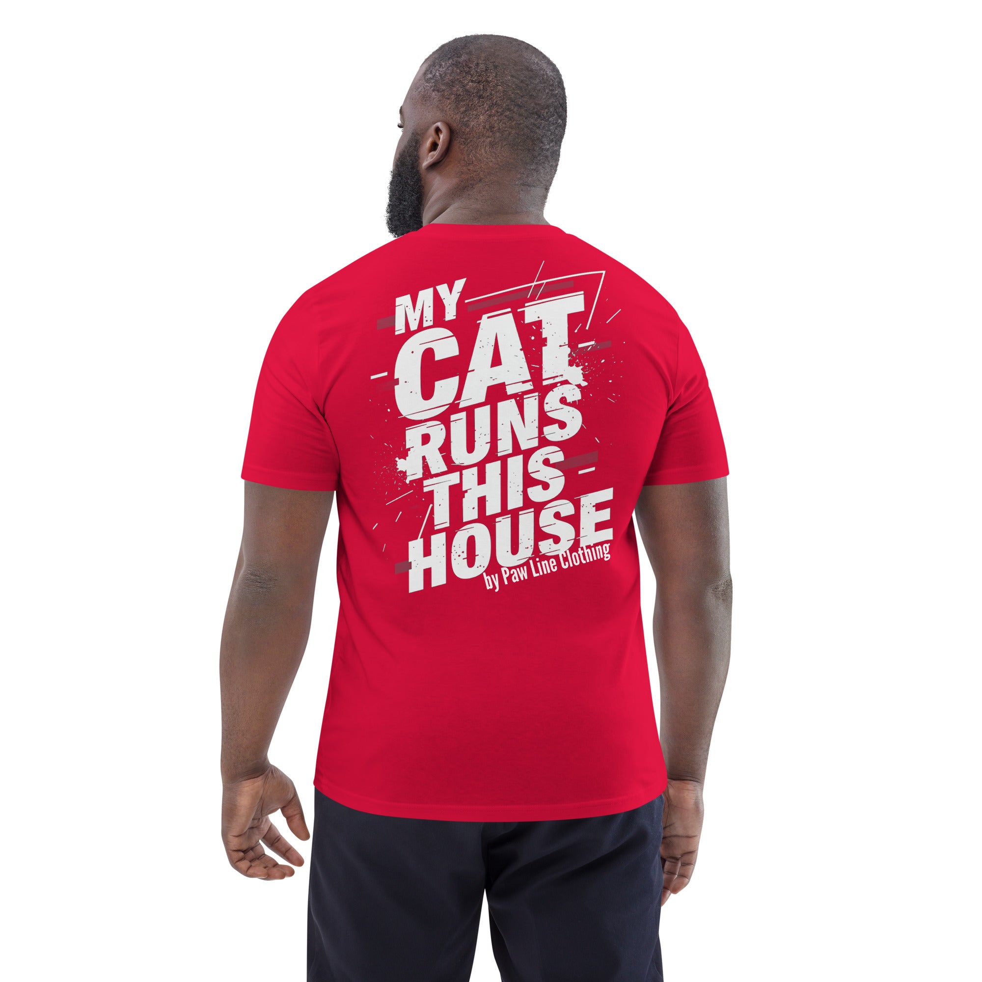 Unisex-Bio-Baumwoll-T-Shirt, rot, Rückseiten-Print mit großer Schrift