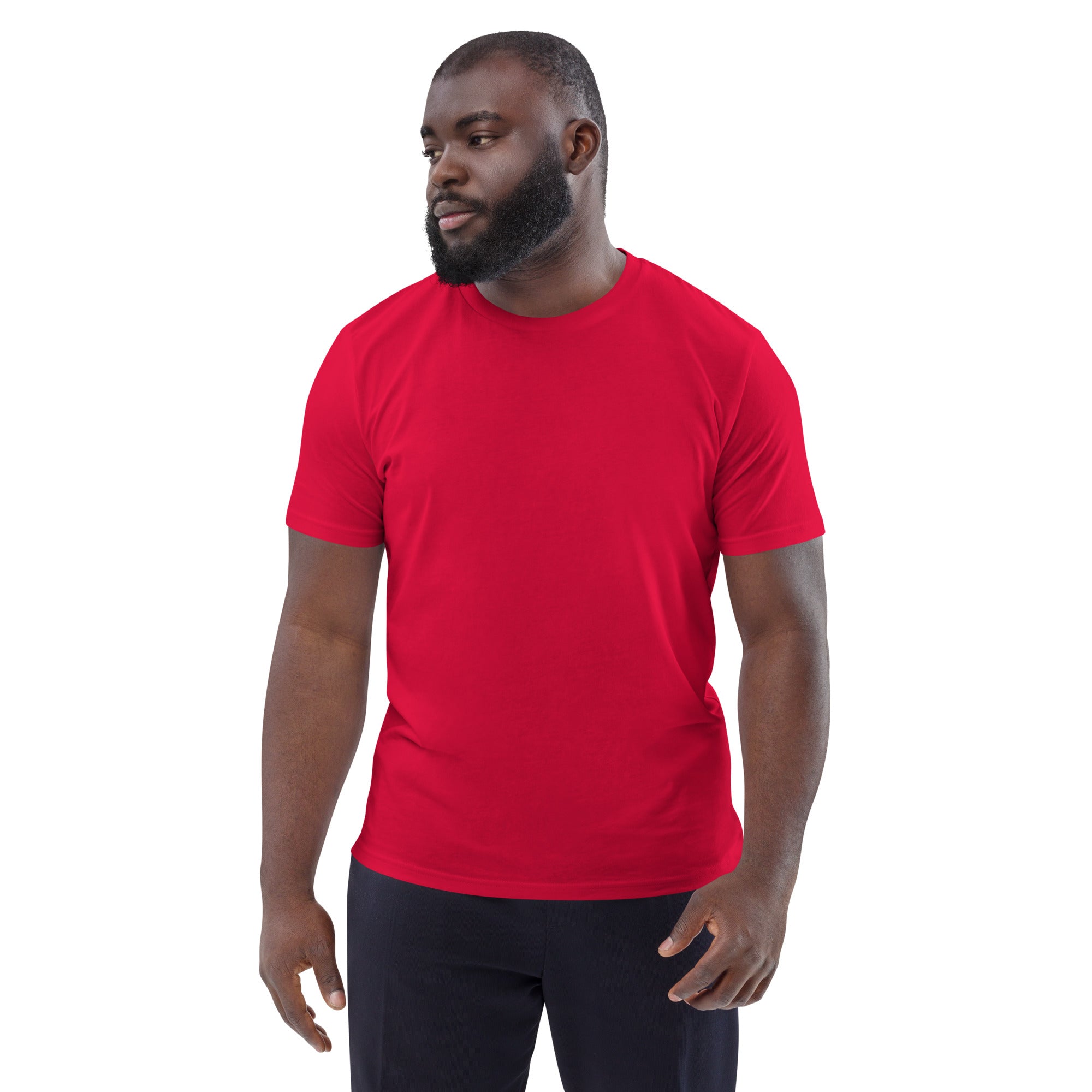 Unisex-Bio-Baumwoll-T-Shirt, rot, Vorderansicht mit Rundhalsausschnitt