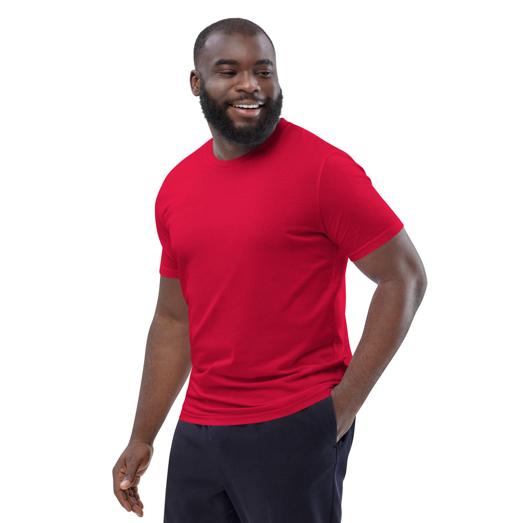 Unisex-Bio-Baumwoll-T-Shirt, rot, frontale Ansicht mit Kurzarm