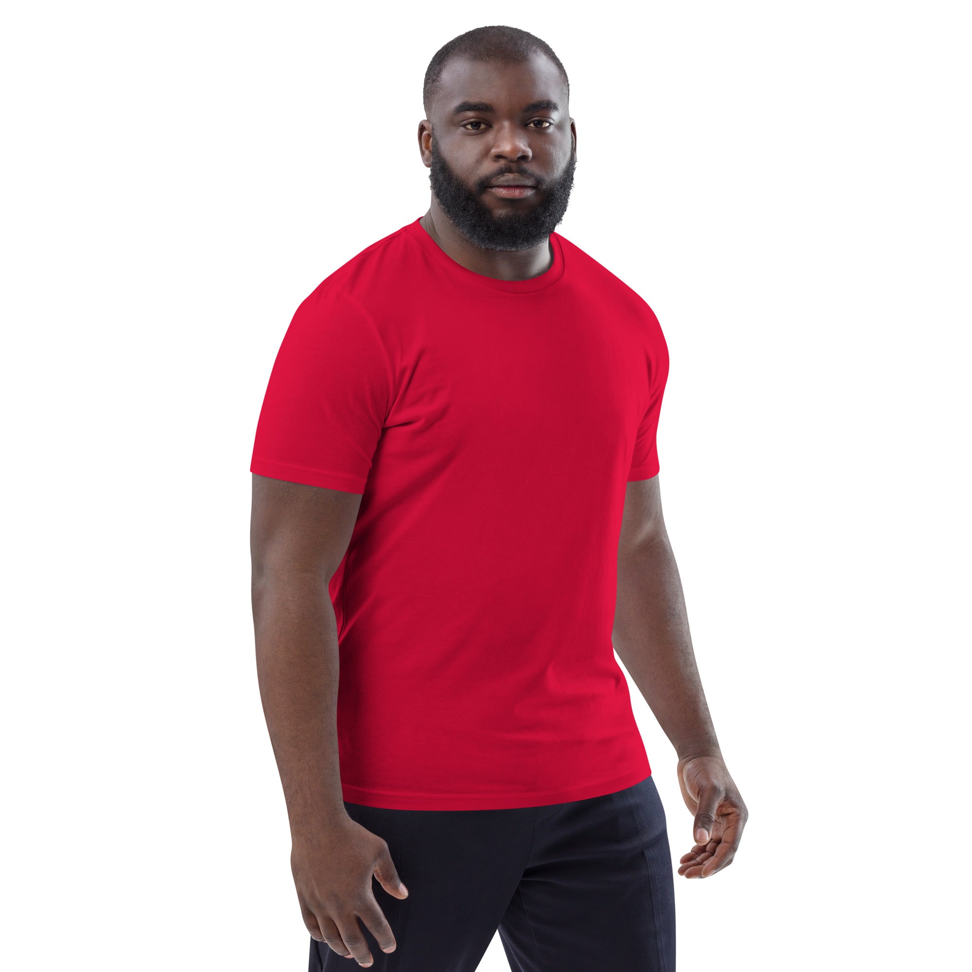 Unisex-Bio-Baumwoll-T-Shirt, rot, Vorderansicht mit Rundhalsausschnitt