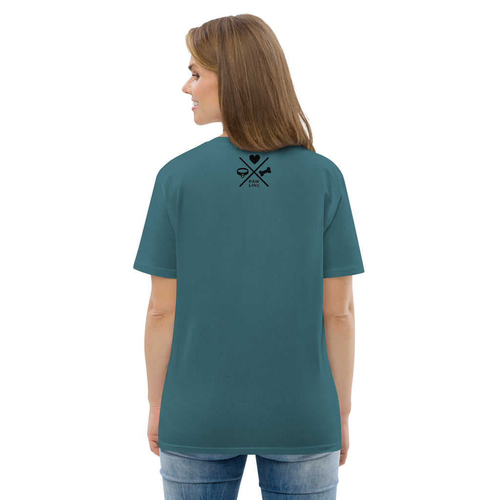 Petrolfarbenes T-Shirt mit kleinem Rückenprint und kurzem Ärmel