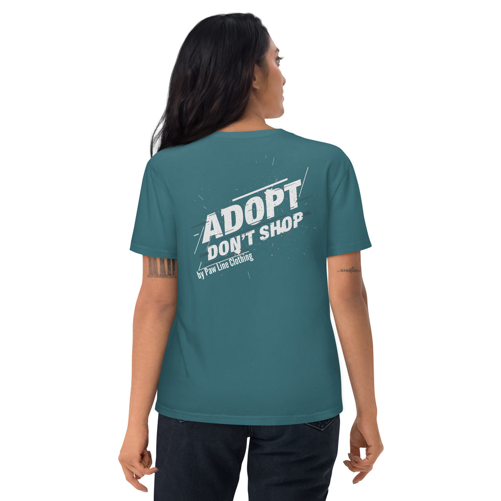 Adopt Bio-T-Shirt, türkisblau, Rückseitenprint „ADOPT DON’T SHOP“