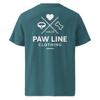 Petrolfarbenes T-Shirt mit Rückenprint „PAW LINE CLOTHING“