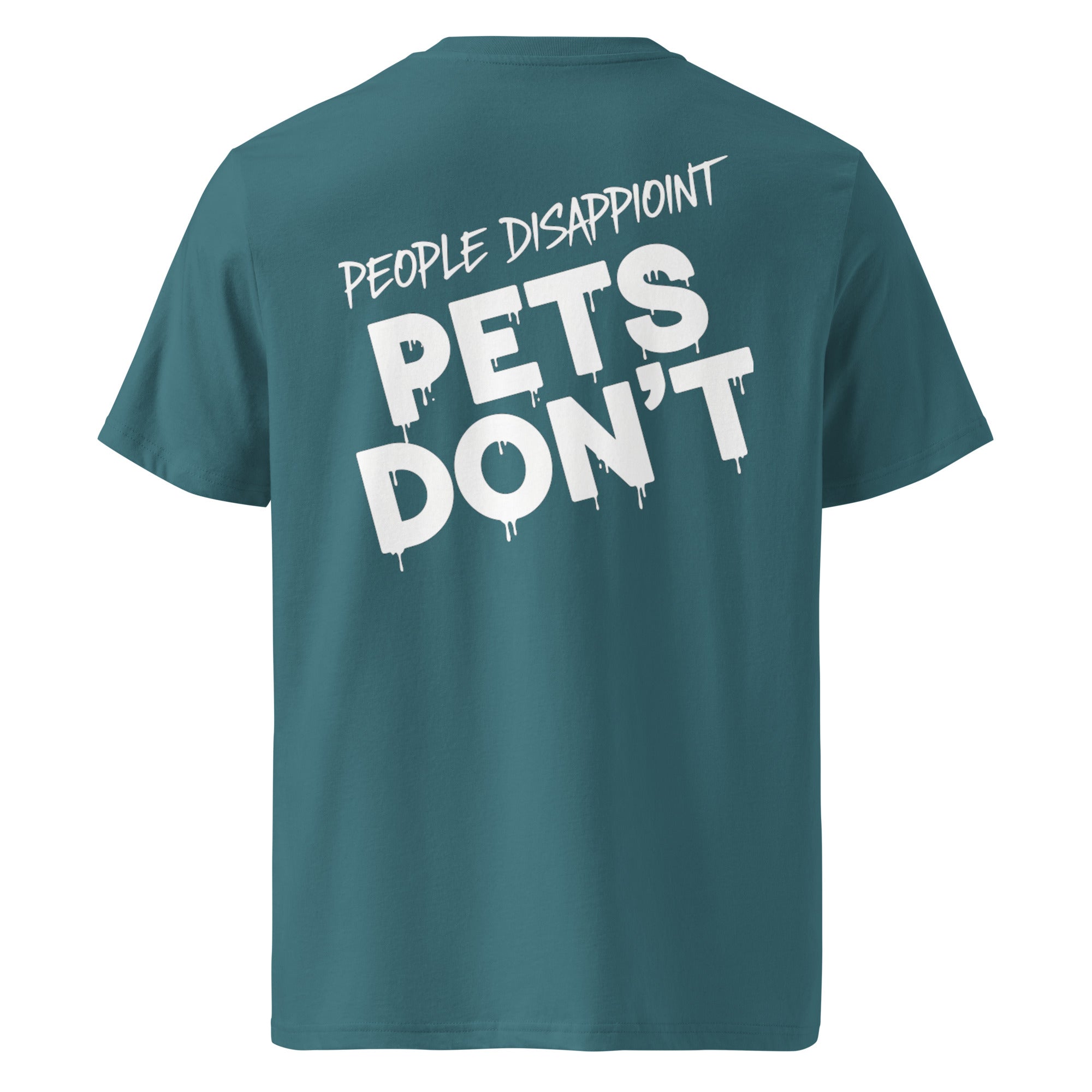 Stargazer-farbenes T-Shirt aus Bio-Baumwolle mit Rückenprint „PET'S DON'T“
