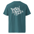 Petrolfarbenes T-Shirt mit Graffiti-Print, Rückansicht