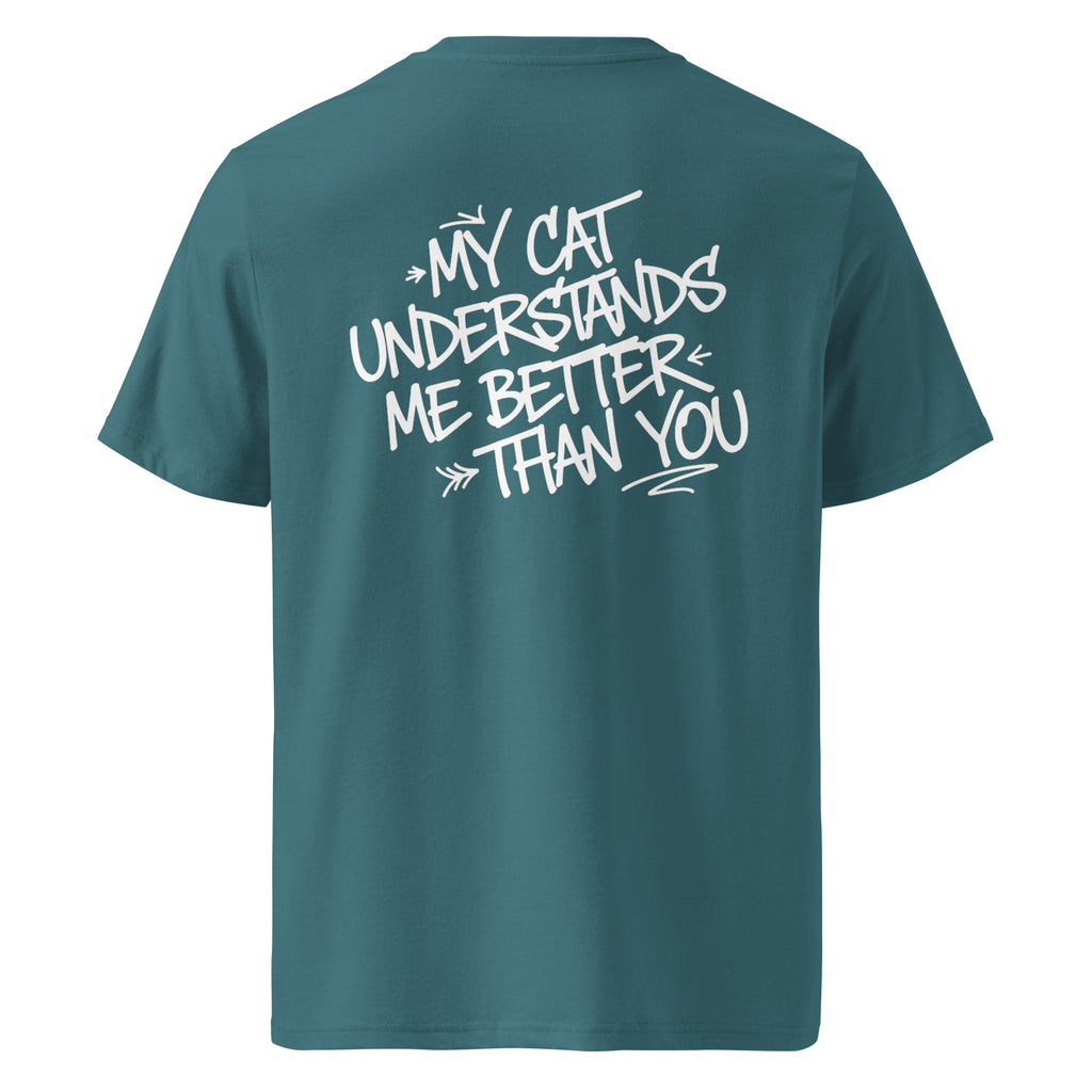 Petrolfarbenes Statement-T-Shirt mit Katzen-Aufdruck auf der Rückseite