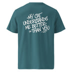 Petrolfarbenes Statement-T-Shirt mit Katzen-Aufdruck auf der Rückseite