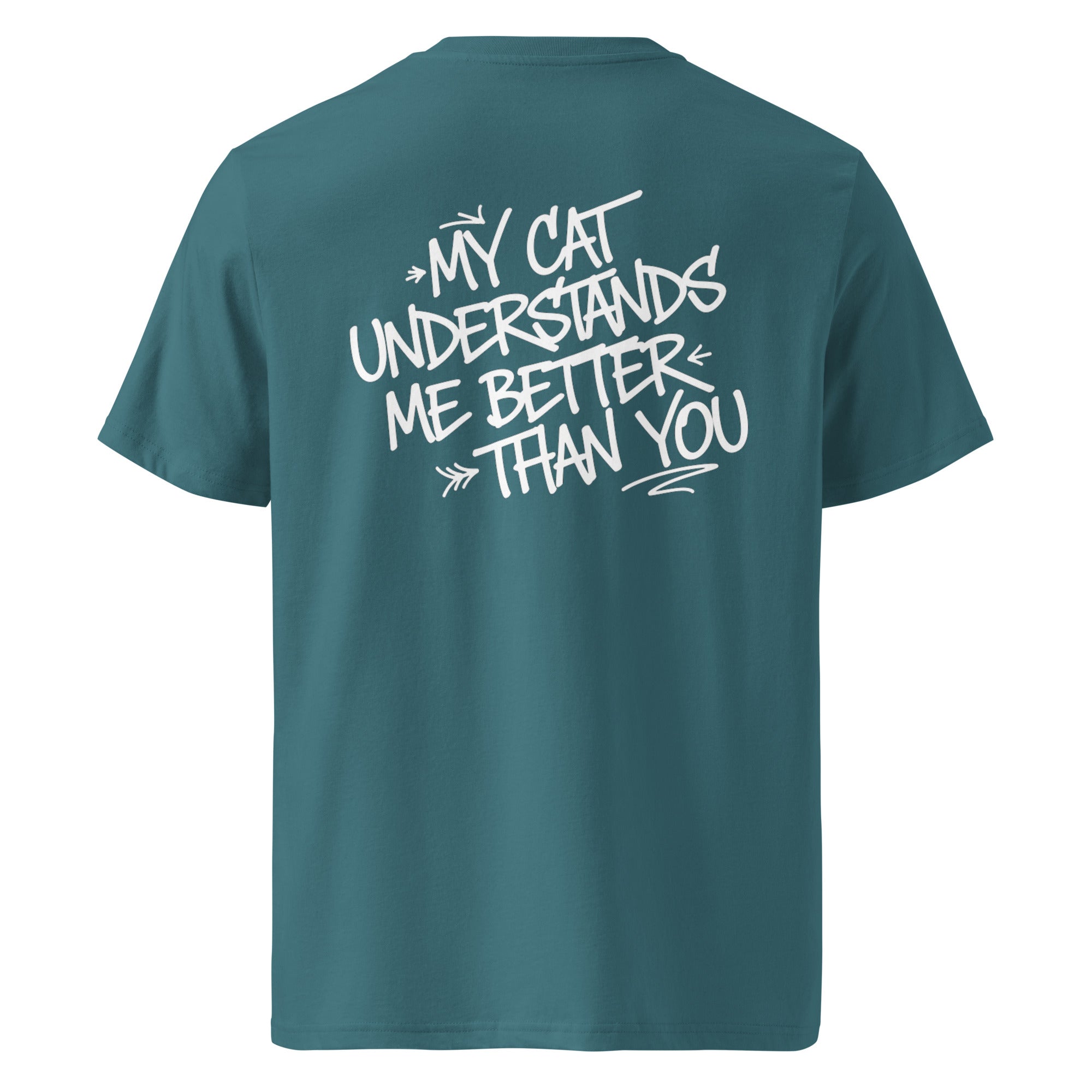 Petrolfarbenes Statement-T-Shirt mit Katzen-Aufdruck auf der Rückseite