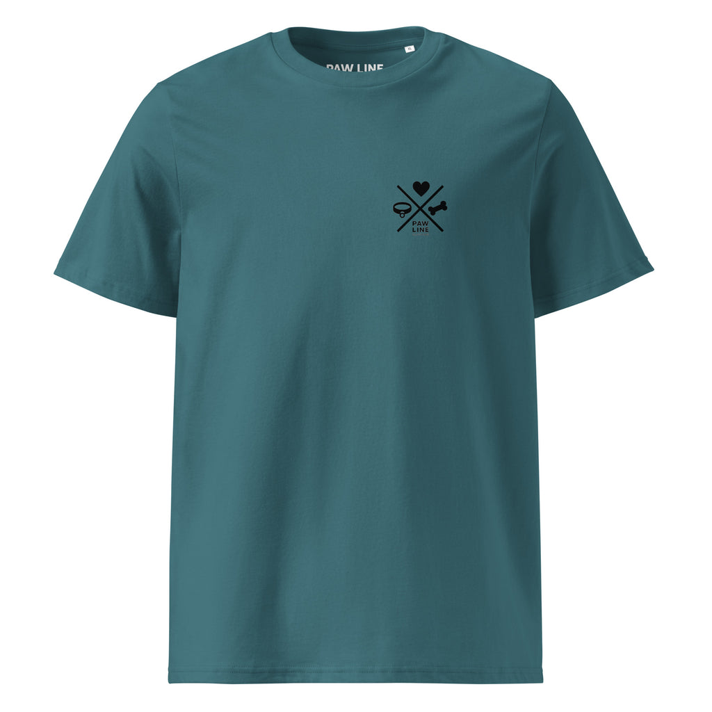 Petrolfarbenes Bio-Baumwoll-T-Shirt mit kleinem Paw Line Logo auf der Brust