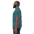 Unisex-Bio-Baumwoll-T-Shirt petrolgrün, Seitenansicht mit Kurzarm