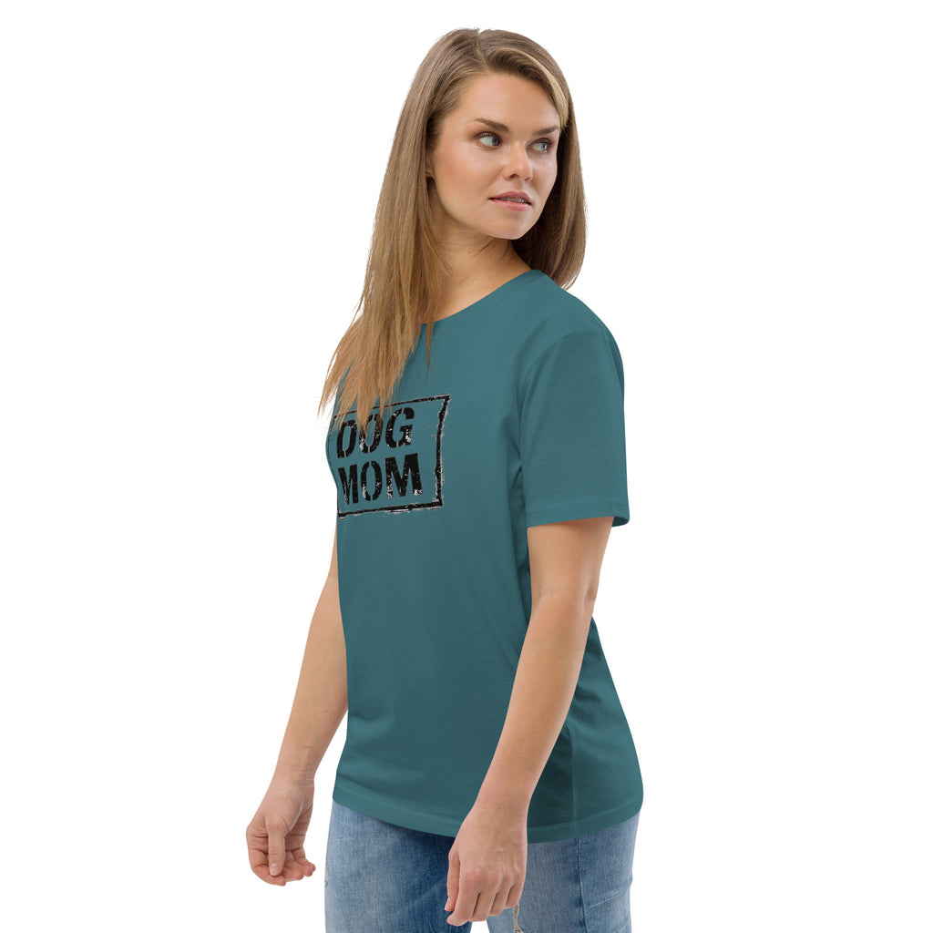 Unisex-T-Shirt petrol mit „DOG MOM“-Vintage-Print vorn