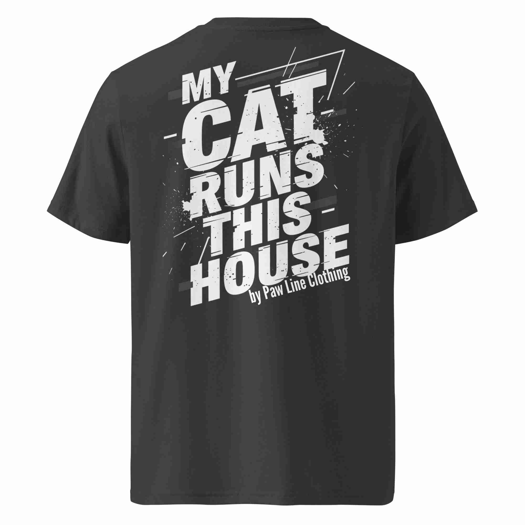 Unisex-T-Shirt anthrazit mit Rückenprint „MY CAT RUNS THIS“