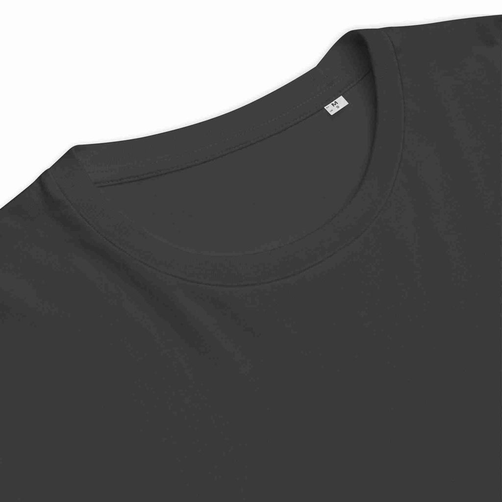Unisex-Bio-Baumwoll-T-Shirt, anthrazitfarben, Rundhalsausschnitt mit Etikett