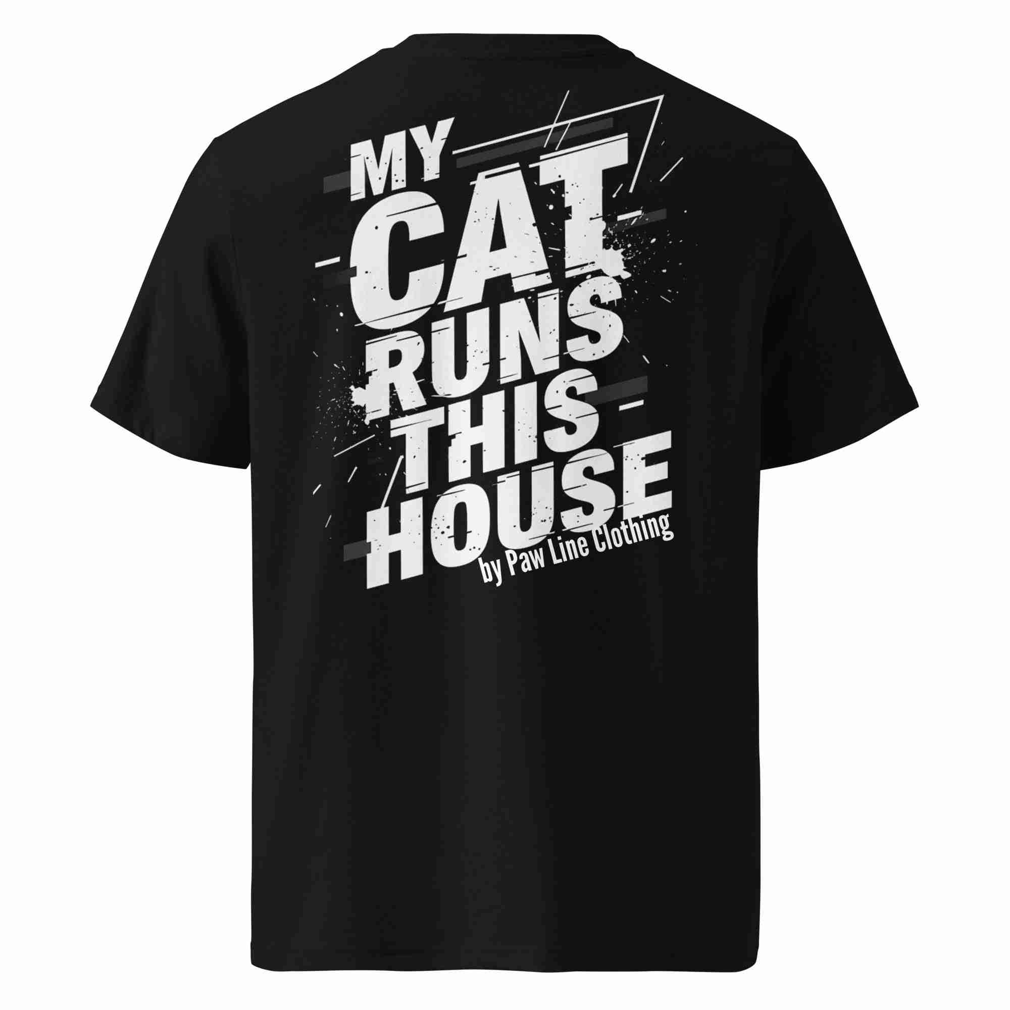 Unisex-T-Shirt schwarz mit Rückenprint „MY CAT RUNS THIS“