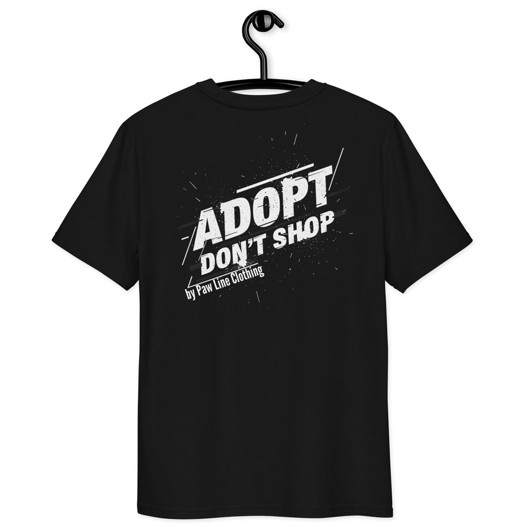 Adopt Bio-T-Shirt, schwarz, Frontprint „ADOPT DON’T SHOP“