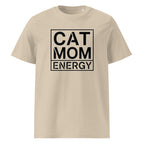 Kurzarm-T-Shirt in Desert Dust mit großer „CAT MOM ENERGY“-Grafik auf der Vorderseite