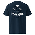 Dunkelblaues Bio-Baumwoll-T-Shirt mit großem Backprint „PAW LINE“