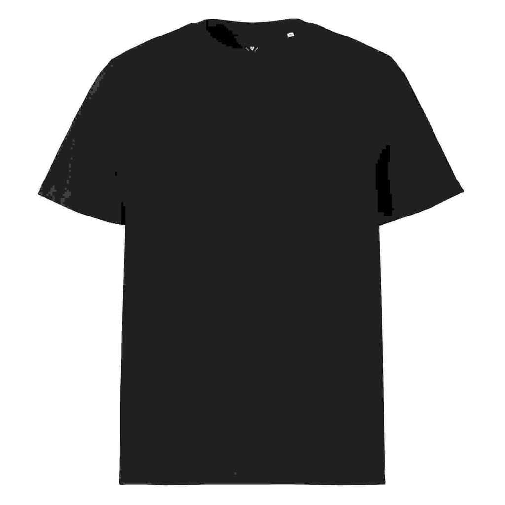 Unisex-T-Shirt: schwarze Vorderseite mit Rundhalsausschnitt, schlicht