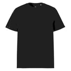 Unisex-T-Shirt: schwarze Vorderseite mit Rundhalsausschnitt, schlicht